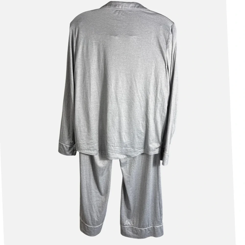 GapBody Original Gray Pajama Set Long Sleeve Button Up Top & Wide Leg Pants M
